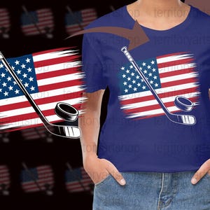 American Flag Hockey Stick and Puck Digital Download PNG SVG, Patriotic Hockey Art Print, USA Sports Decor, Instant Download