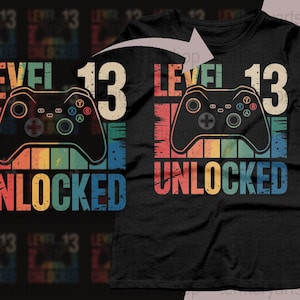Level 13 Unlocked Birthday Gamer SVG, Gaming Instant Download PNG, Video Game Birthday Party Decor, Retro Game Controller Digital Art