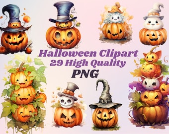 29 Halloween Clipart Bundle, Cute Halloween Clipart, Pumpkins, Kawaii Pumpkin, Ghost Png, Halloween Sublimation, Autumn, Fall, PNG,pum pkin