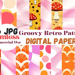 16 JPG Groovy Retro Patterns, Retro Scrapbook Digital Seamless Pattern,Flower Retro Background,Printable Digital Paper,Retro Patterns,Groovy