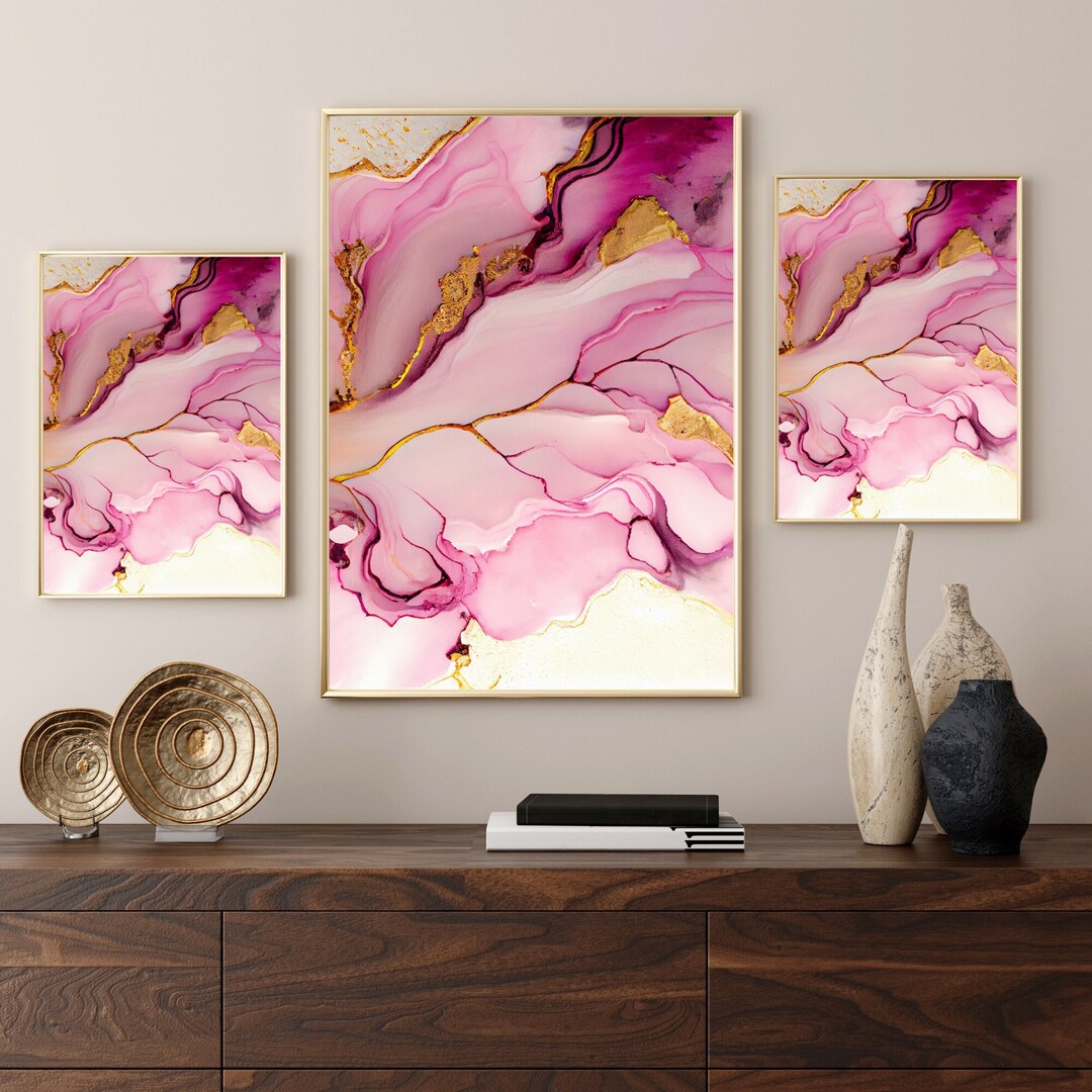 Pink Gold Marble Abstract Art Print, Agate Geode Wall Decor (digital ...