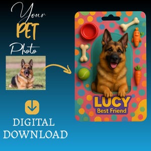 Custom AI Action Figure Pet Portrait Photo Digital Print Art Toy Box, Transform Your Pet Photo into a Toy Box Portrait, Unique Downloadable