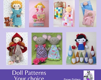 Doll Sewing Pattern: Goldilocks, Princess, Red Riding Hood (Hard Copy) ~ Your Choice
