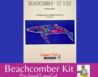 Pre-Fused Laser Cut Beachcomber Whale Quilt Kit ~ 25" x 50" ~ RARE ~ Designed by Madi Hastings & Alison Glass Fabric ~ Add background fabric