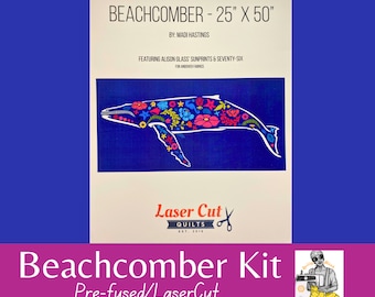 Beachcomber Whale Quilt Kit: Pre-Fused Laser Cut Allison Glass Fabric Applique (25" x 50") Designed by Madi Hastings Add background fabric!