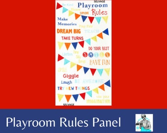 Playroom Rules Fabric Panel: Rainbow Garland ~ 100% Cotton ~ Gender Neutral