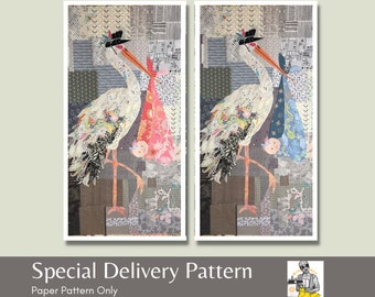Stork Quilt Pattern: Special Delivery Collage by Laura Heine (Paper Pattern) ~ Gender Neutral