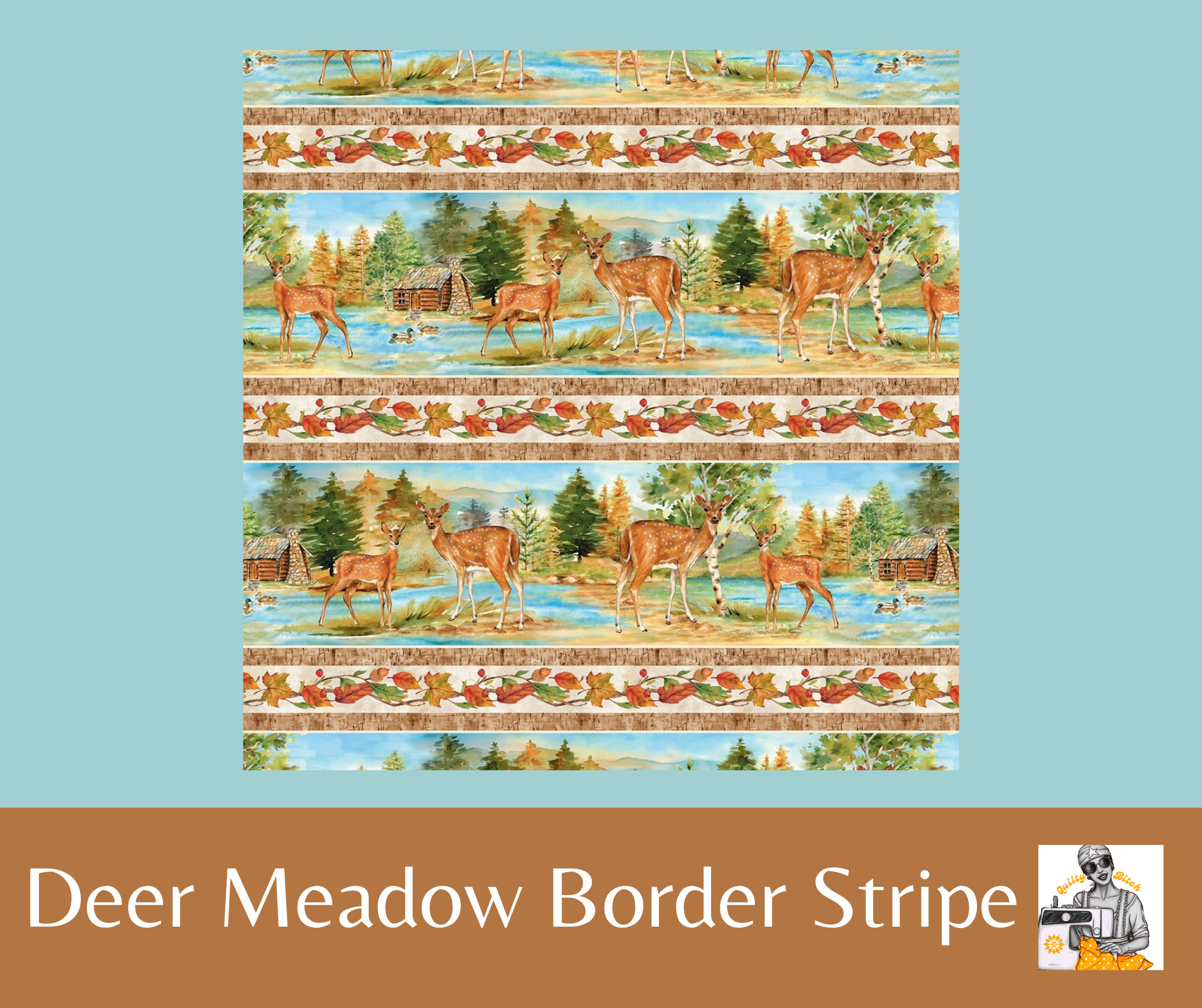 Deer Meadow Border Stripe: Wildlife Watercolor desiged by C. Coulter for Wilmington Prints ~ 100% Quilting Cotton