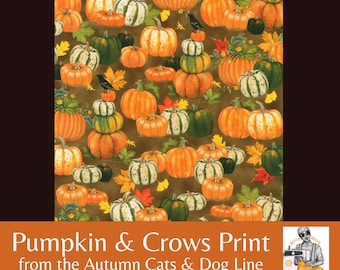 Pumpkin & Crows Fabric: Autumn Leaves by Mary Lake Thompson for Robert Kaufman Fabrics ~ 100% Quilting Cotton