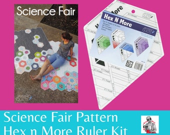 Science Fair Pattern, Hex 'N More Ruler or Set of Both: Just Add Fabric ~ Ruler also makes Moonbow Quilt and more!