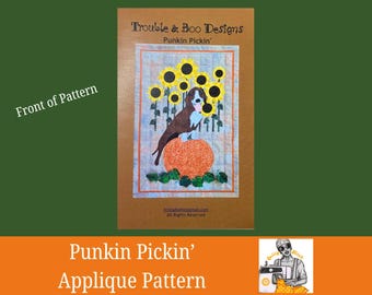 Pumpkin Hound Applique Pattern: Fall Wall Hanging (Paper Printed) ~ Punkin Pickin' by Trouble & Boo Designs