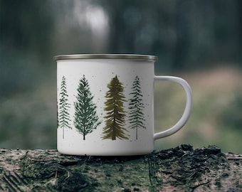 Pine Tree Mug, Enamel Camp Mug,