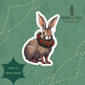 Holiday Rabbit Sticker, Christmas Bunny Sticker