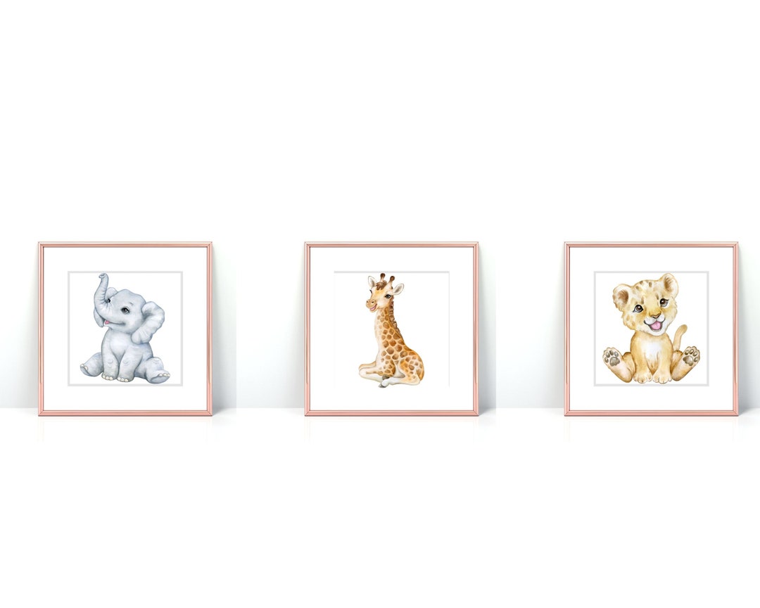 Set of 3 Animals Digital Print. Baby Nursery Room Decor. Nursery