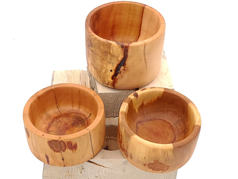 Collection of Three Small Wooden Bowls Turned From Salvaged Apple Wood ...