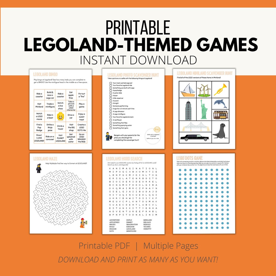 Printable LEGOLAND Games - Activity Pack for Family Road Trip, Flying ...