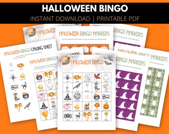 Bingo de Halloween imprimible, 30 cartones de bingo de Halloween únicos, juegos de Halloween para niños, juegos de fiesta familiar de Halloween, juegos en el aula