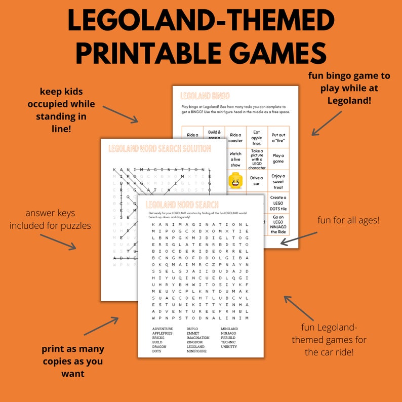 Printable LEGOLAND Games - Activity Pack for Family Road Trip, Flying ...