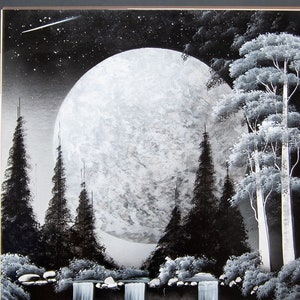 Moon Black/White Spray paint art - art gifts spray paint - spray art - unique spray paint art - unique spray paint paintings