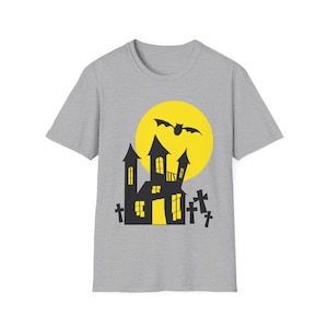 Haunted House Shirt, Halloween T-Shirt, Halloween Lover Gift, Unisex Tee, Haunted House T, Halloween T-Shirt, Tombstone, Bat, Halloween Moon