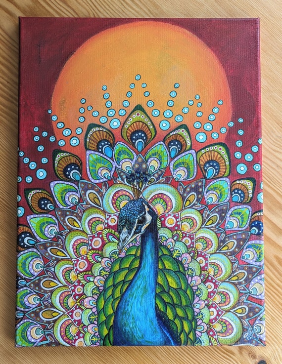 Becoming the Peacock, Original Acrylic Painting, Magical, Mystical