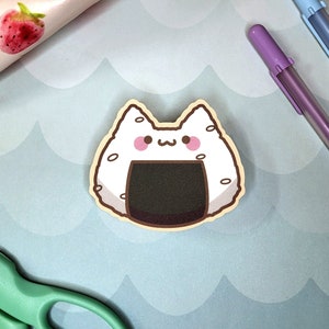 Kawaii Rice Ball Onigiri Cat Matte Vinyl | Laptop, Water Bottle Stickers