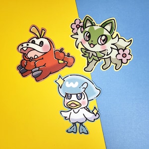 Paldea Starters Matte Vinyl Die Cut Stickers | Fuecoco, Sprigatito & Quaxly | Laptop, Water Bottle Stickers
