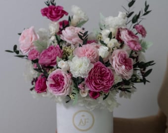 Mother Day Bouquet Gift Preserved in Vase Roses Gift Large Hot Pink Rose Peonies Table Centerpiece Floral Decoration Large Bouquet