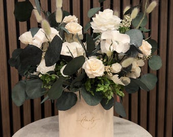 Mutterstrauß Konservierte weiße Rose, getrocknetes natürliches dauerhaftes Blumenmittelstück, Wildblume, echtes Blumengeschenk
