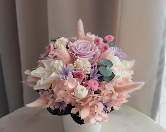 Preserved Flowers Bouquet, Chamomile and Roses Bouquet, Roses in Ceramic White Vase, Forever Flowers, Small Bouquet, Mother Gift