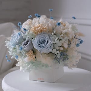 Preserved Flower Bouquet - Blue Roses & Carnations - Luxury Home Decor Accent, Preserved Roses, Interior Bouquet, Table Top Bouquet