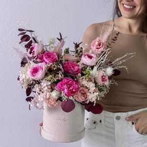 ミックスフラワーブーケ、プリザーブドフラワー、本物の永遠の花、フラワーアレンジメント、花飾り、クリスマス、プリザーブドローズ、ブーケ