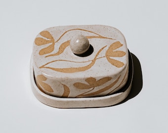 Ceramic Butter Dish | Handmade Stoneware Butter Keeper | Floral Pottery | Fits Kerrygold Butter