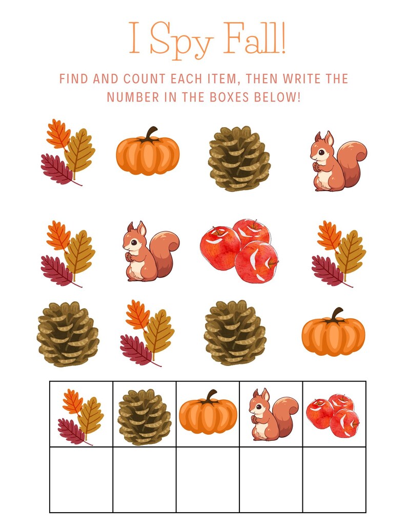 Fall I Spy Worksheet - Find and Count the Fall Items! - Etsy