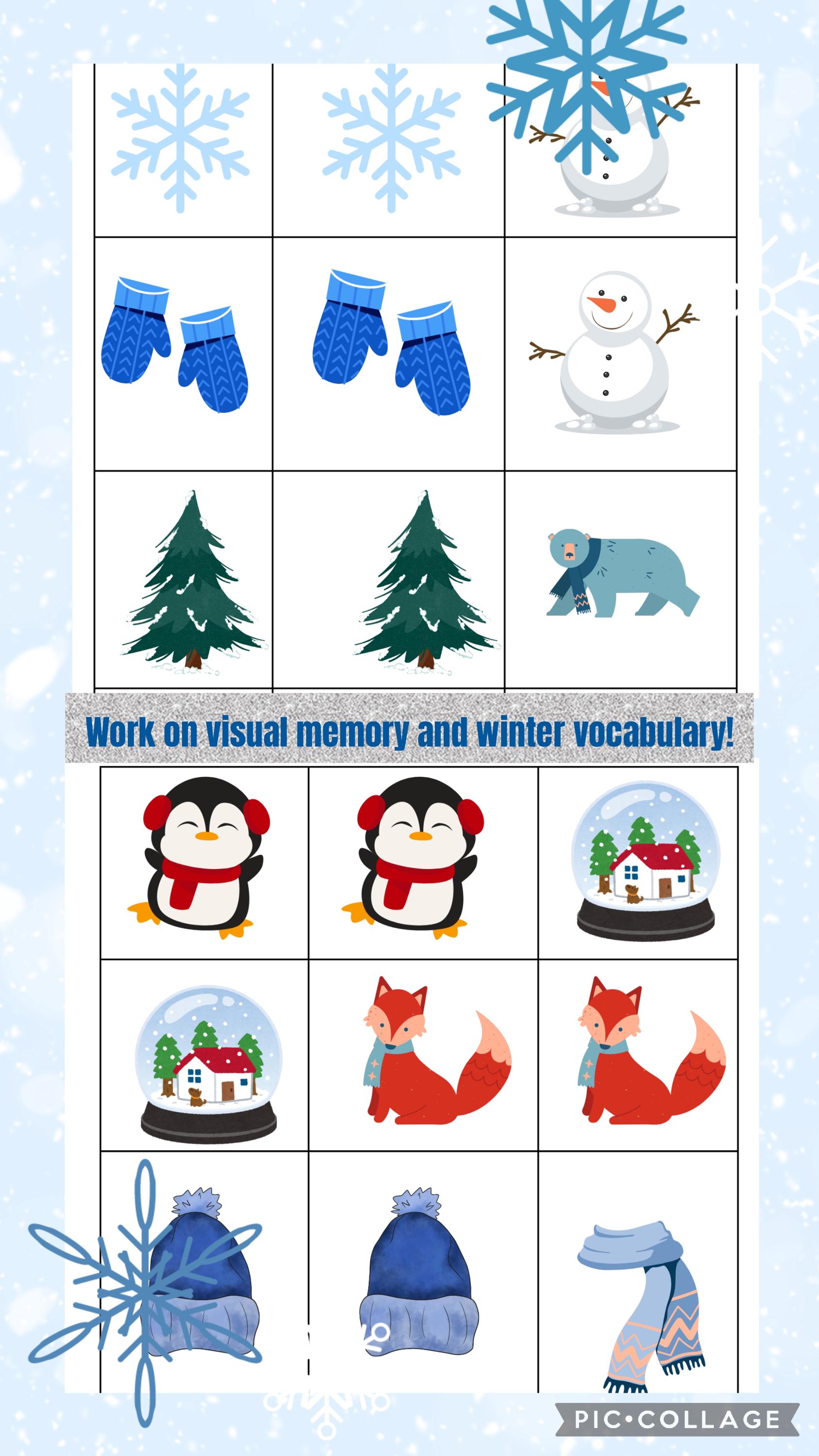 Winter Memory Matching Game, Printable Vocabulary Builder (PDF) - Etsy