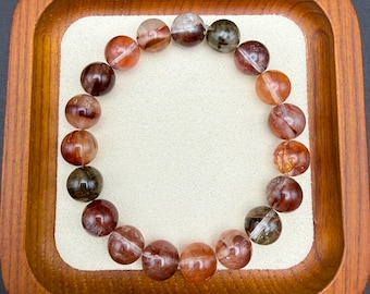 Natural Rabbit Hair Quartz Stretch Bracelet | Multicolor Rutilated Phantom Beads