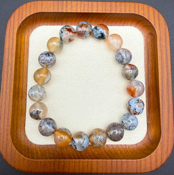 Rare Red Moss Agate | Carnelian with Blue-Green Inclusions | 10mm | Natural Gemstone | Stretch Bracelet