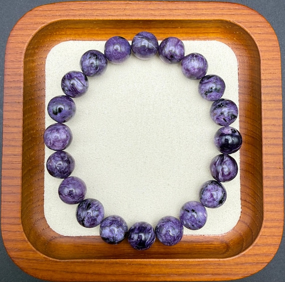 Natural Charoite Stretch Bracelet | Purple Charoite | 10mm Round Beads