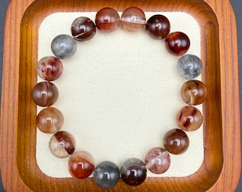Natural Rabbit Hair Quartz Stretch Bracelet | Multicolor Rutilated Phantom Beads