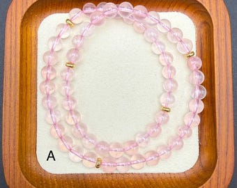 Natural Rose Quartz Double Wrap Stretch Bracelet | 6mm | Gold or Silver Tone Spacers