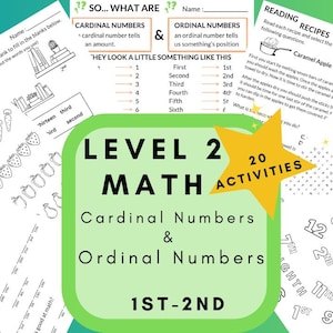 Ordinal & Cardinal Numbers- Math Worksheets– Early Math Practice for K–1 Morning Review Activities - Homeschool- math activities elementary