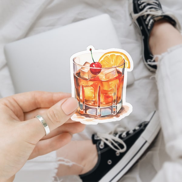 Old Fashioned Sticker, Old Fashioned with Orange Peel, Whiskey Cocktail Sticker, Signature Drink Sticker, Cocktail Sticker, Vinyl Sticker