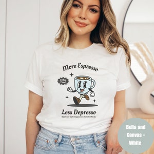 More Espresso Less Depresso Shirt, Retro Coffee Graphic Tee, Coffee Shirt Gift, Boho Vintage Style T-shirt, Funny Coffee Shirt, Coffee Lover
