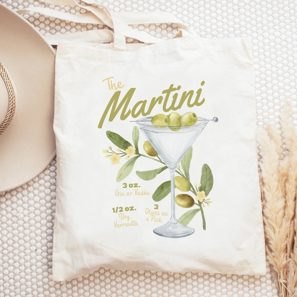 The Martini Cotton Canvas Tote Bag, Retro Martini Canvas Bag, Dirty Martini Tote, Vintage Cocktail Tote Bag Bachelorette Party Bags