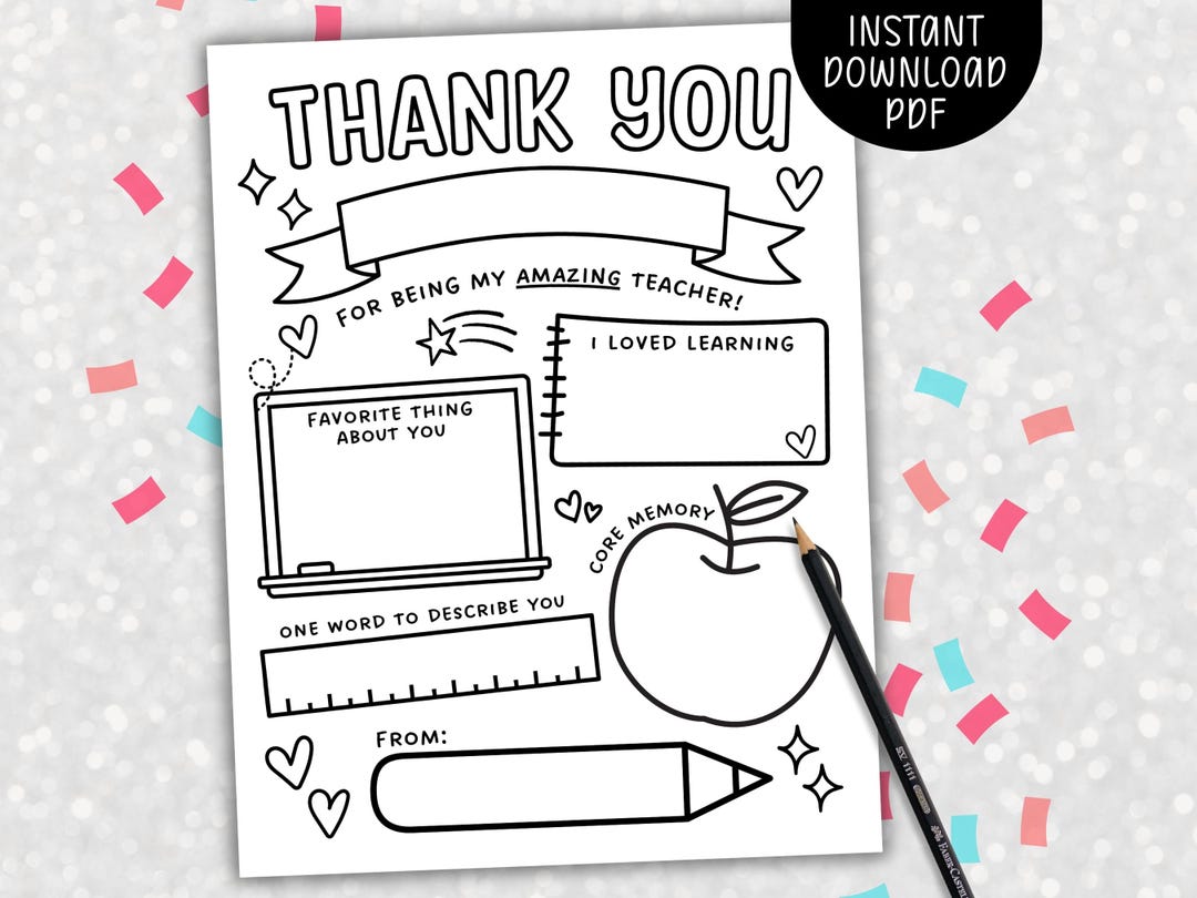 Teacher Appreciation Printable Coloring Page, Thank You Teacher, Unique ...