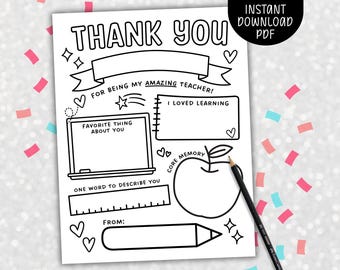 Teacher Appreciation Printable Coloring Page, Thank You Teacher, Unique Teacher Gift, Creative Thank You Gift, Fun Kid's Coloring Activity