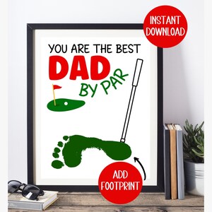 Father's Day Footprint Gift for Dad, Kids Printable Keepsake Art, Personalized Card, DIY Baby Toddler Craft Activity, Golf Present for Dad