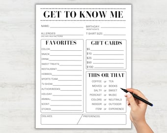 Getting to Know You Printable, All About Me Survey, Favorite Things List, Get to Know Me for Teachers Coworkers Employees, Team Building PDF