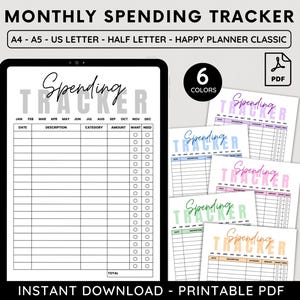 Spending Tracker, Expense Tracker, Monthly Bill Tracker, Monthly Budget Tracker Printable, Financial Planner, Money Tracker, Digital Planner