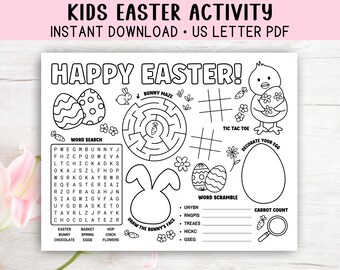 Easter Activity Placemat, Printable Kids Activity Sheet, Fun Easter Craft for Sunday School, Easter Coloring Page Printable, Kids Coloring